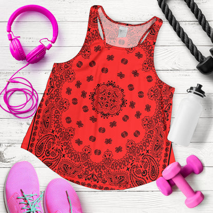 Women's Racer Tank - Black Bandana On Red
