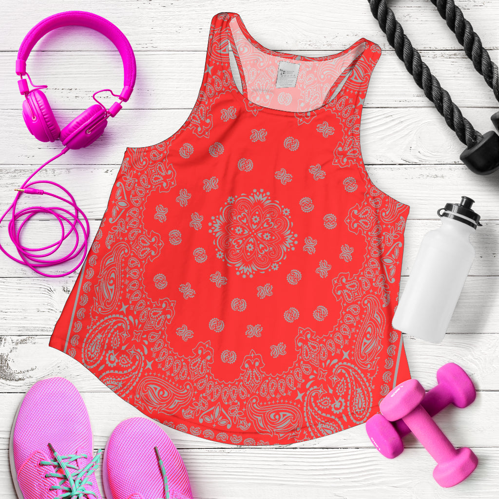 Women's Racer Tank - Gray Bandana on Red