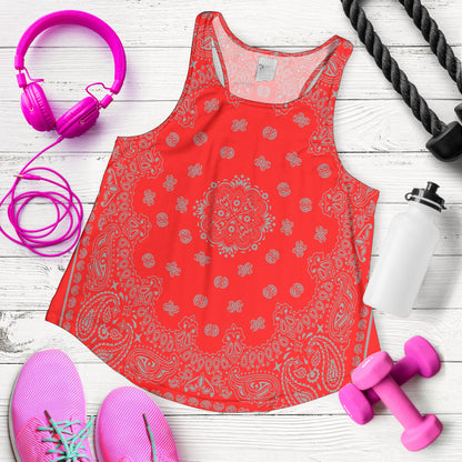 Women's Racer Tank - Gray Bandana on Red