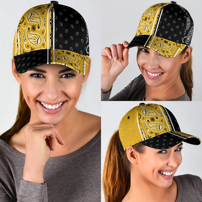 Classic Cap - Bandana Style Black Gold Panels