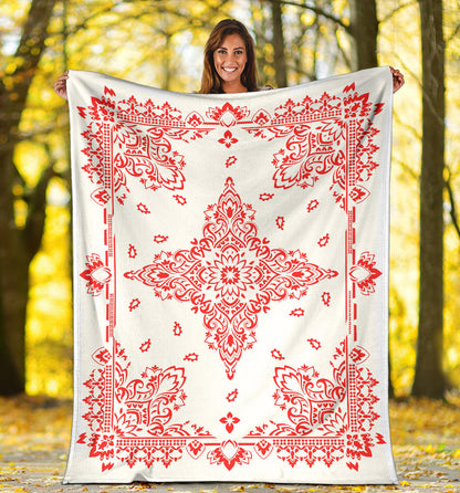 Ultra Plush 3 Red On White Bandana Throw Blanket
