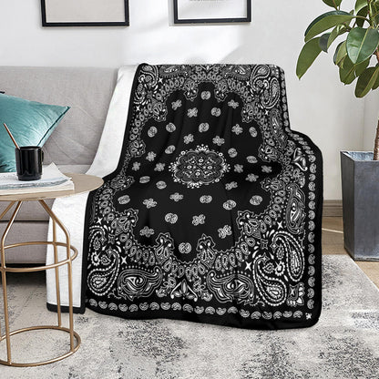 Ultra Plush 2 White on Black Bandana Throw Blanket