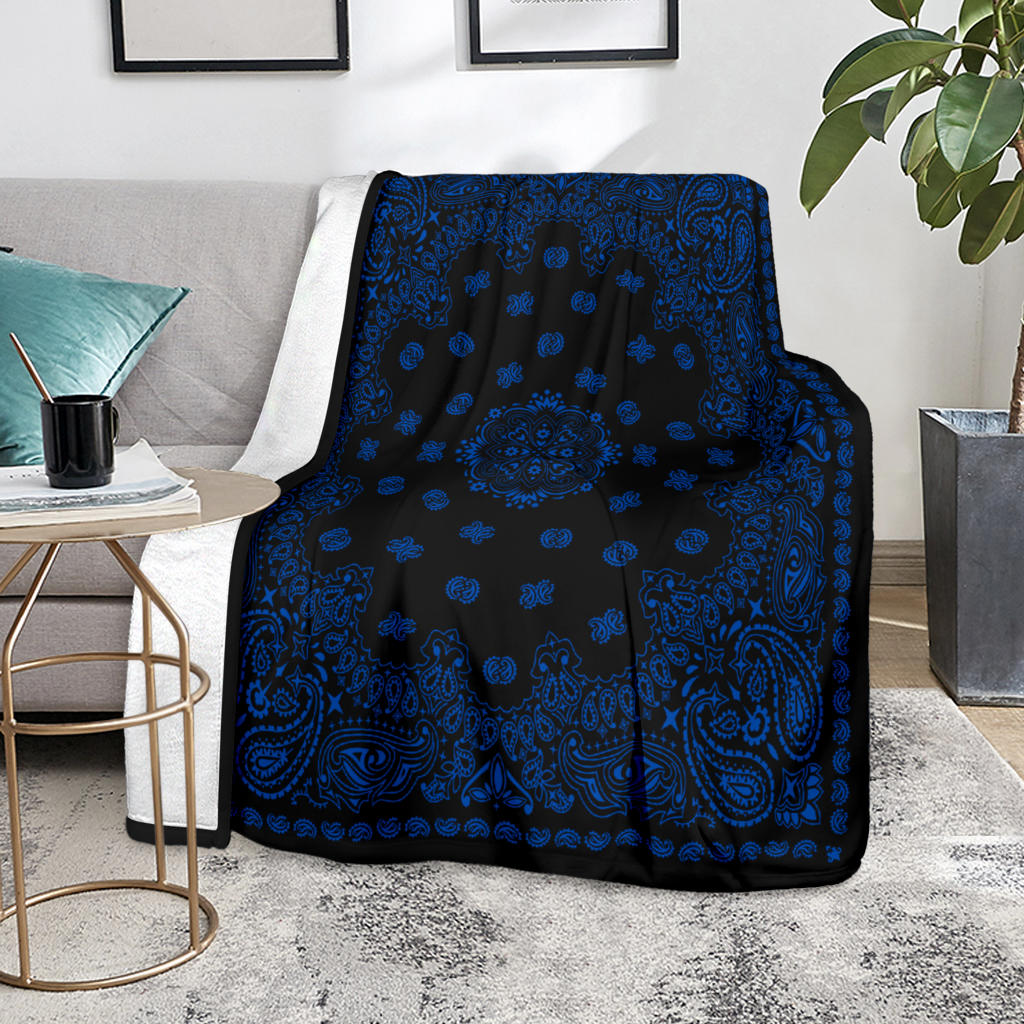 Ultra Plush 2 Cobalt on Black Bandana Throw Blanket