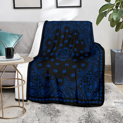 Ultra Plush 2 Cobalt on Black Bandana Throw Blanket