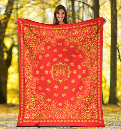 Ultra Plush 2 Yellow on Red Bandana Throw Blanket