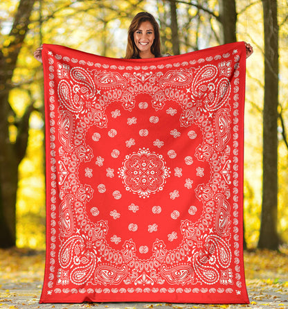 Ultra Plush 2 White on Red Bandana Throw Blanket