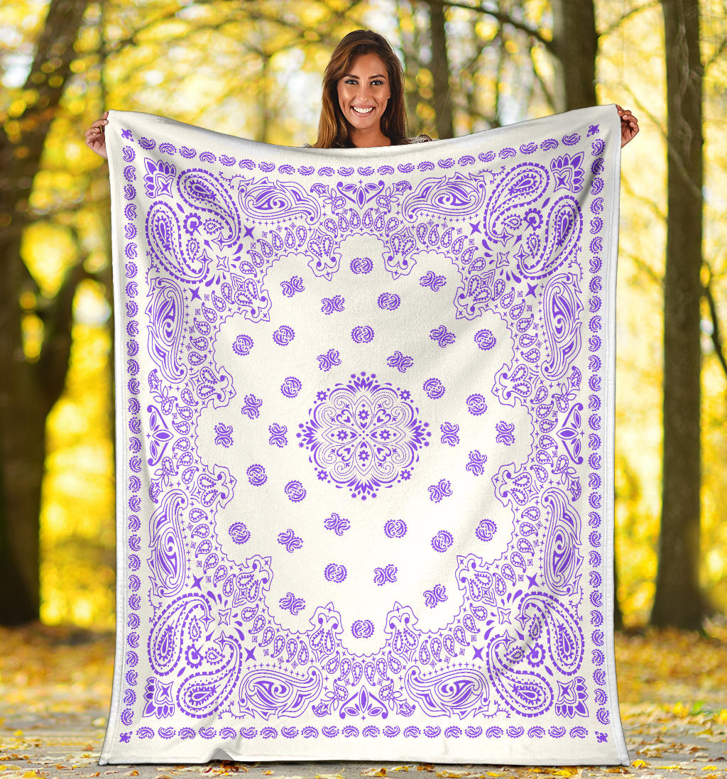 Ultra Plush 2 Purple on White Bandana Throw Blanket