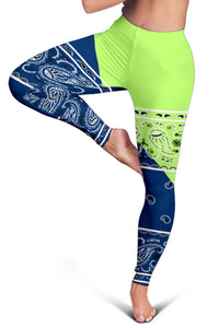 Women's Leggings - Navy and Bright Green