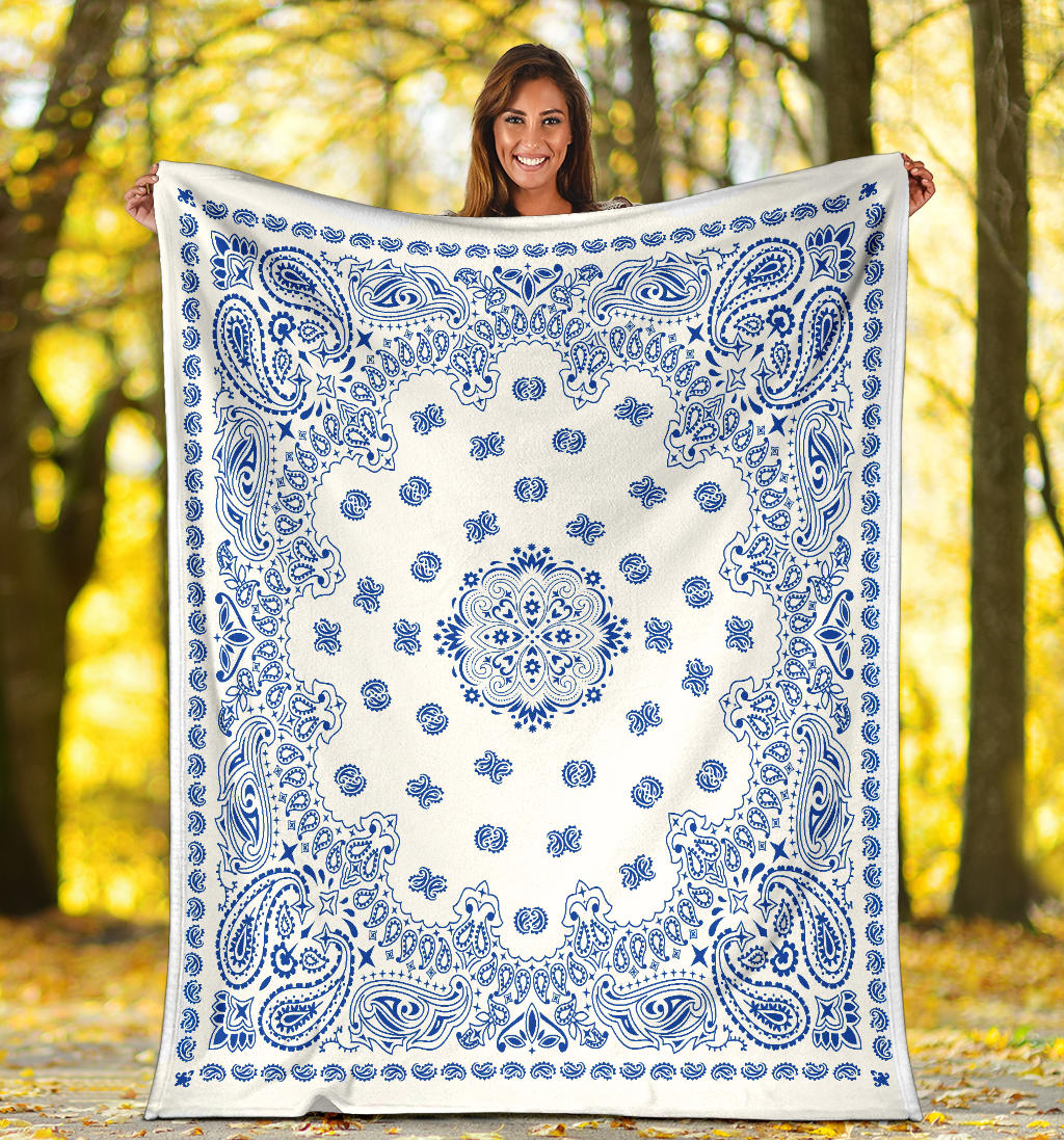 Ultra Plush 2 Cobalt on White Bandana Throw Blanket