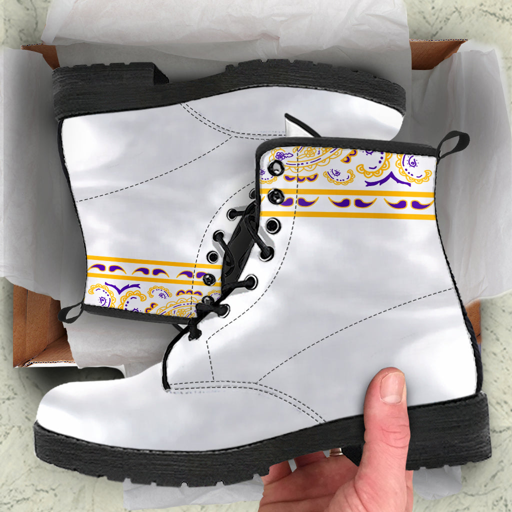 Banded White Leather Bandana Boot