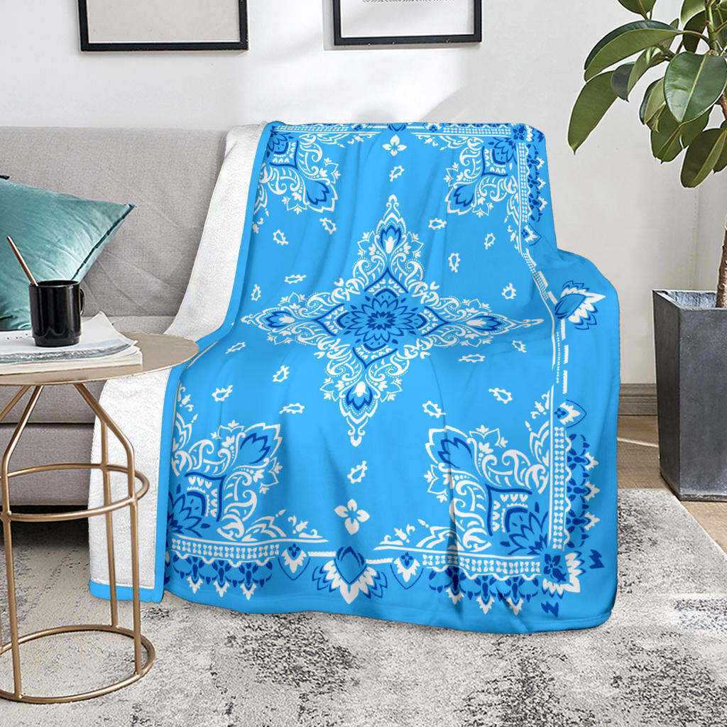Ultra Plush 3 White and Blue on Lt Blue Bandana Throw Blanket