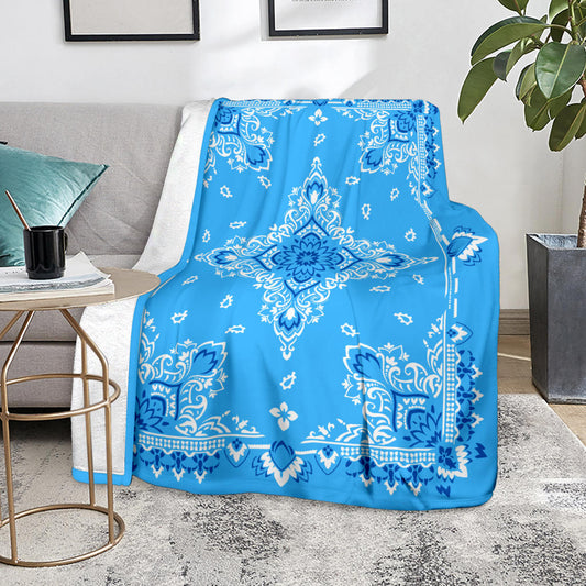 Ultra Plush 3 White and Blue on Lt Blue Bandana Throw Blanket