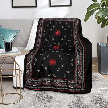 Ultra Plush 4 Red White on Black Bandana Throw Blanket