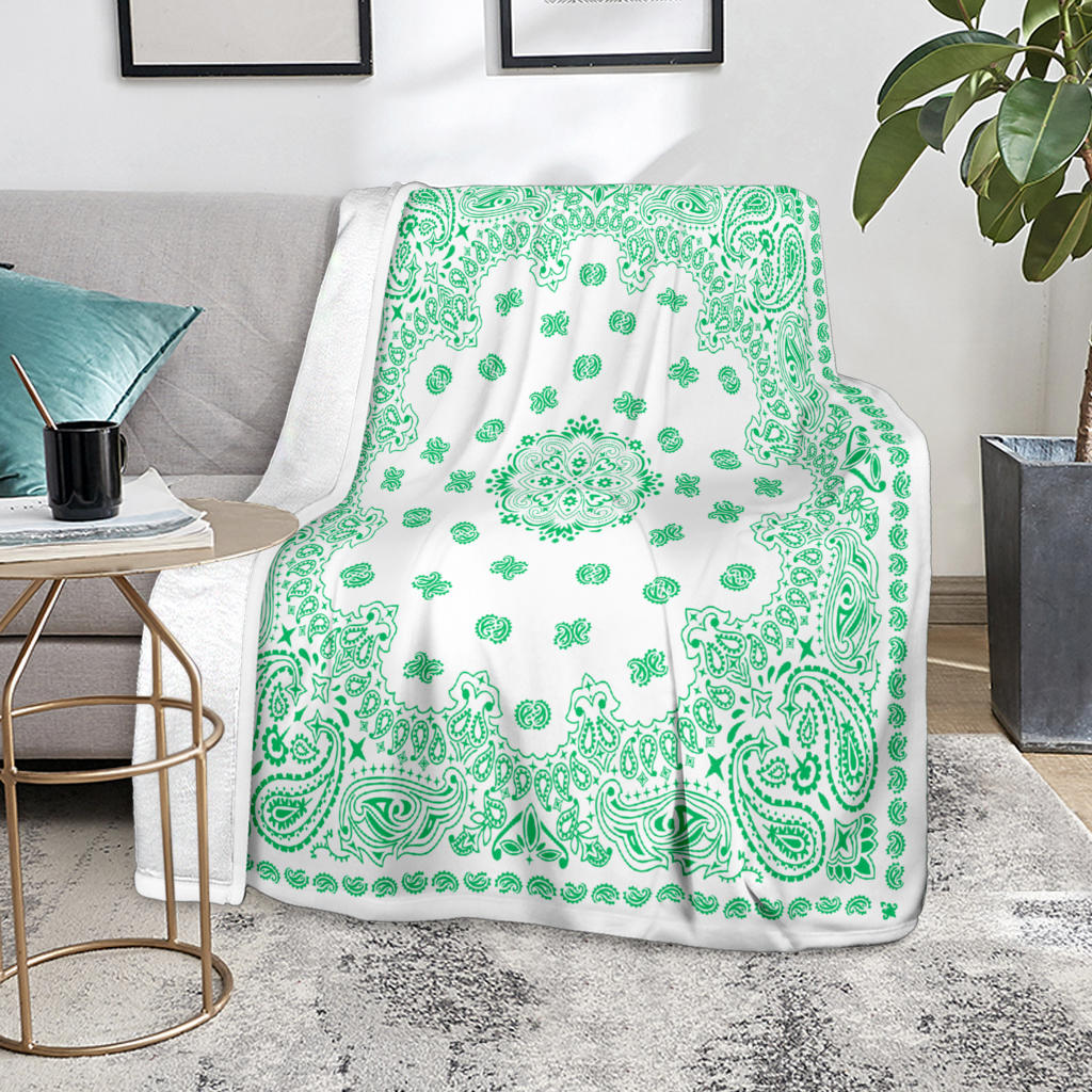Ultra Plush 2 Green on White Bandana Throw Blanket
