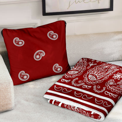 Pillow Blanket - Traditional Maroon and White