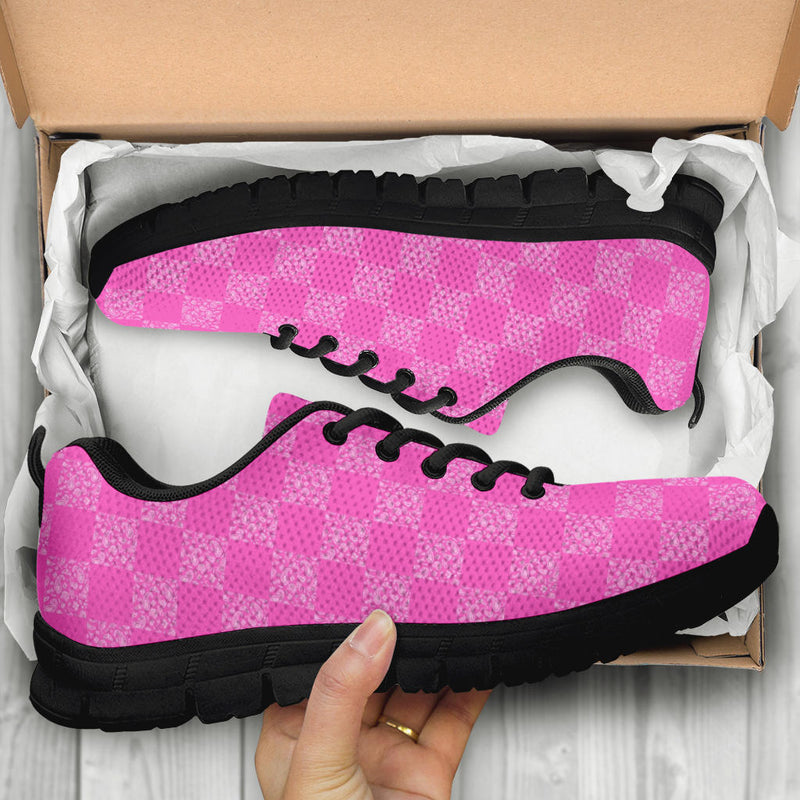 Low Top Sneaker - Pink CheckerBoard on Black