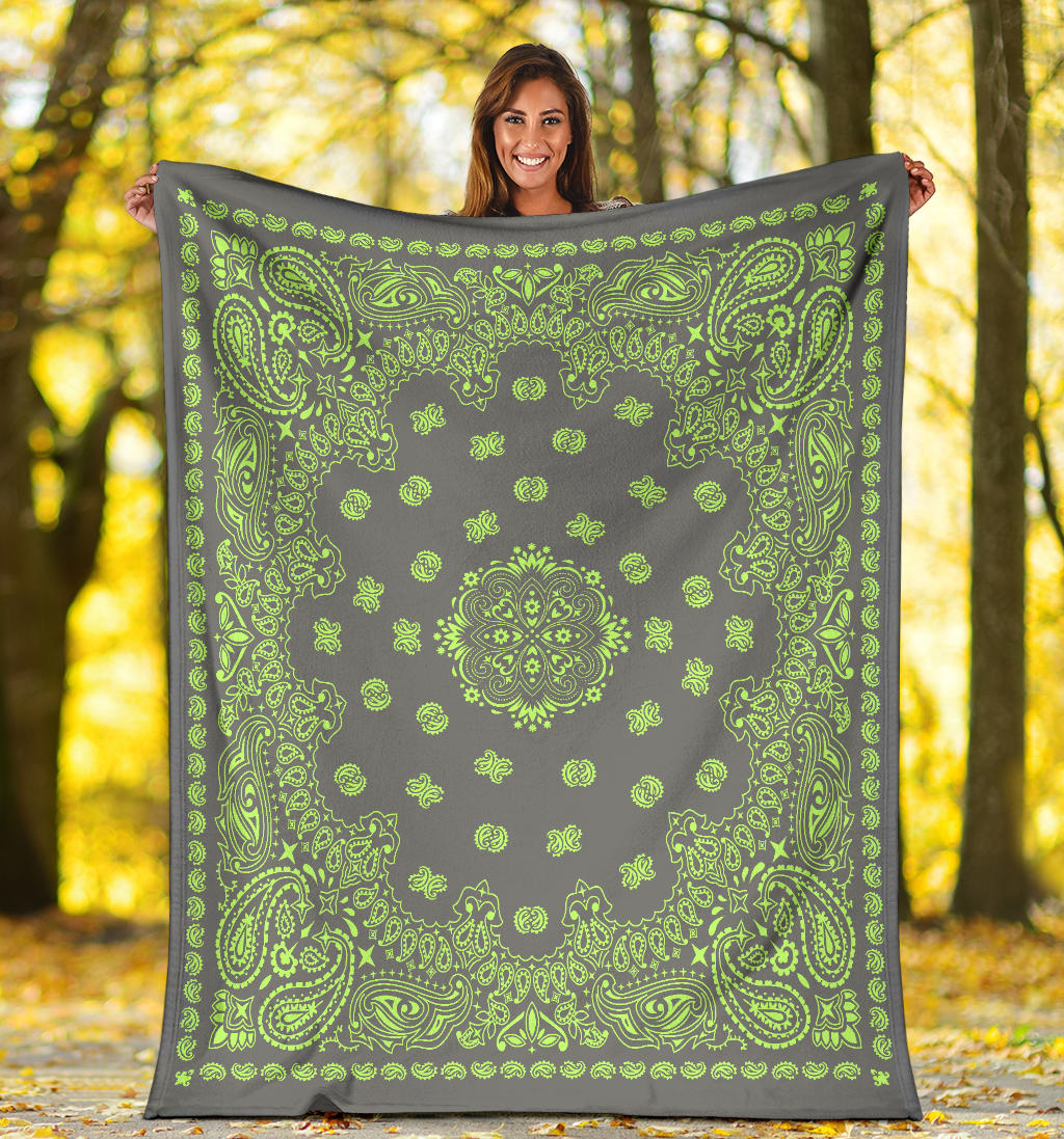 Ultra Plush 2 Lime on Gray Bandana Throw Blanket