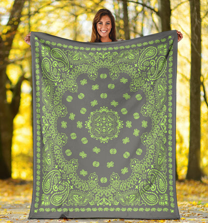 Ultra Plush 2 Lime on Gray Bandana Throw Blanket