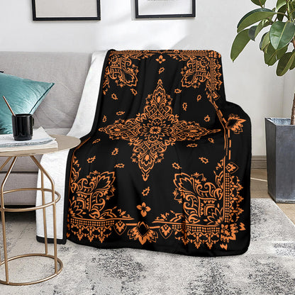 Ultra Plush 3 Orange on Black Bandana Throw Blanket
