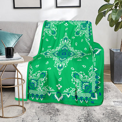 Ultra Plush 3 Blue White on Green Bandana Throw Blanket