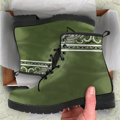 Banded Army Green Leather Bandana Boot