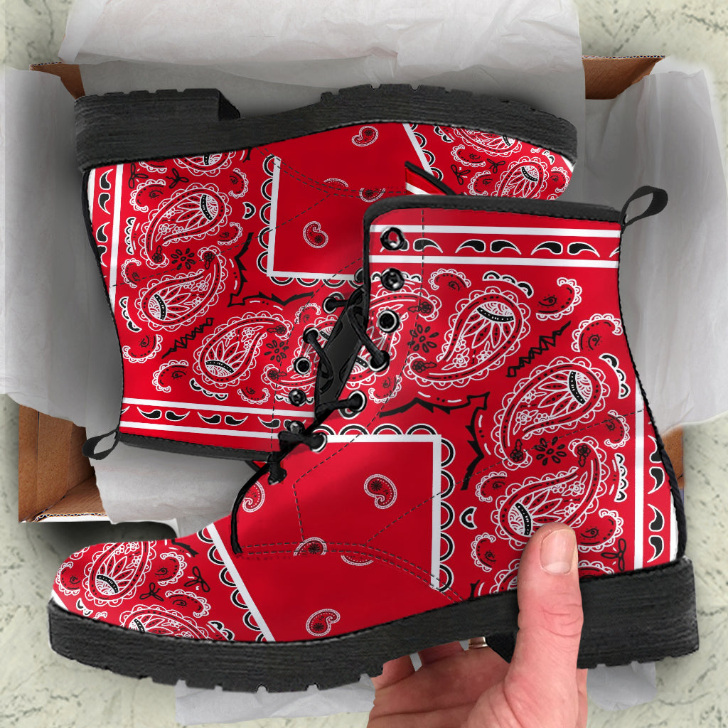 Men's Leather Bandana Boots - Red