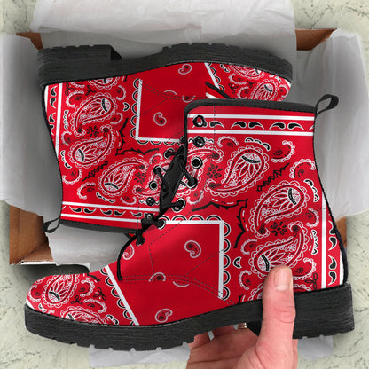 Men's Leather Bandana Boots - Red