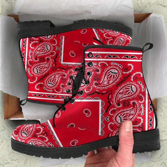 Men's Leather Bandana Boots - Red