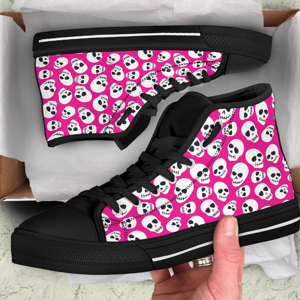 High Top Sneakers - Pink Skulls