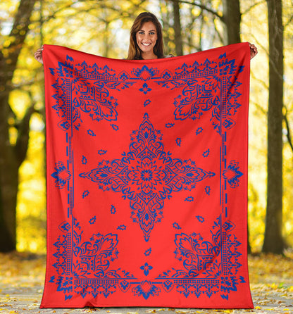 Ultra Plush 3 Cobalt on Red Bandana Throw Blanket