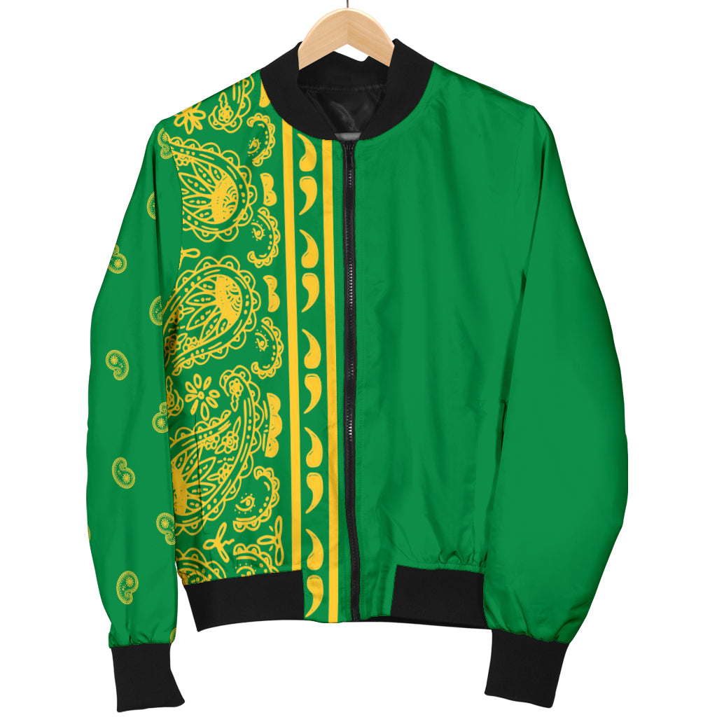 Men's Asymmetrical Green and Gold Bomber Jacket