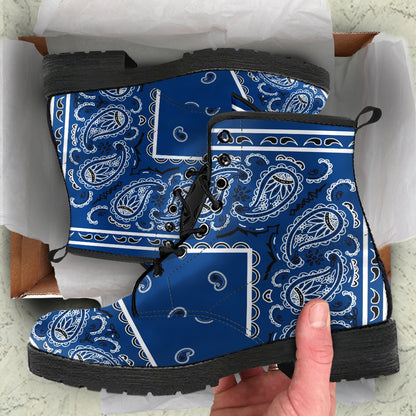 Women's Leather Bandana Boots - Navy