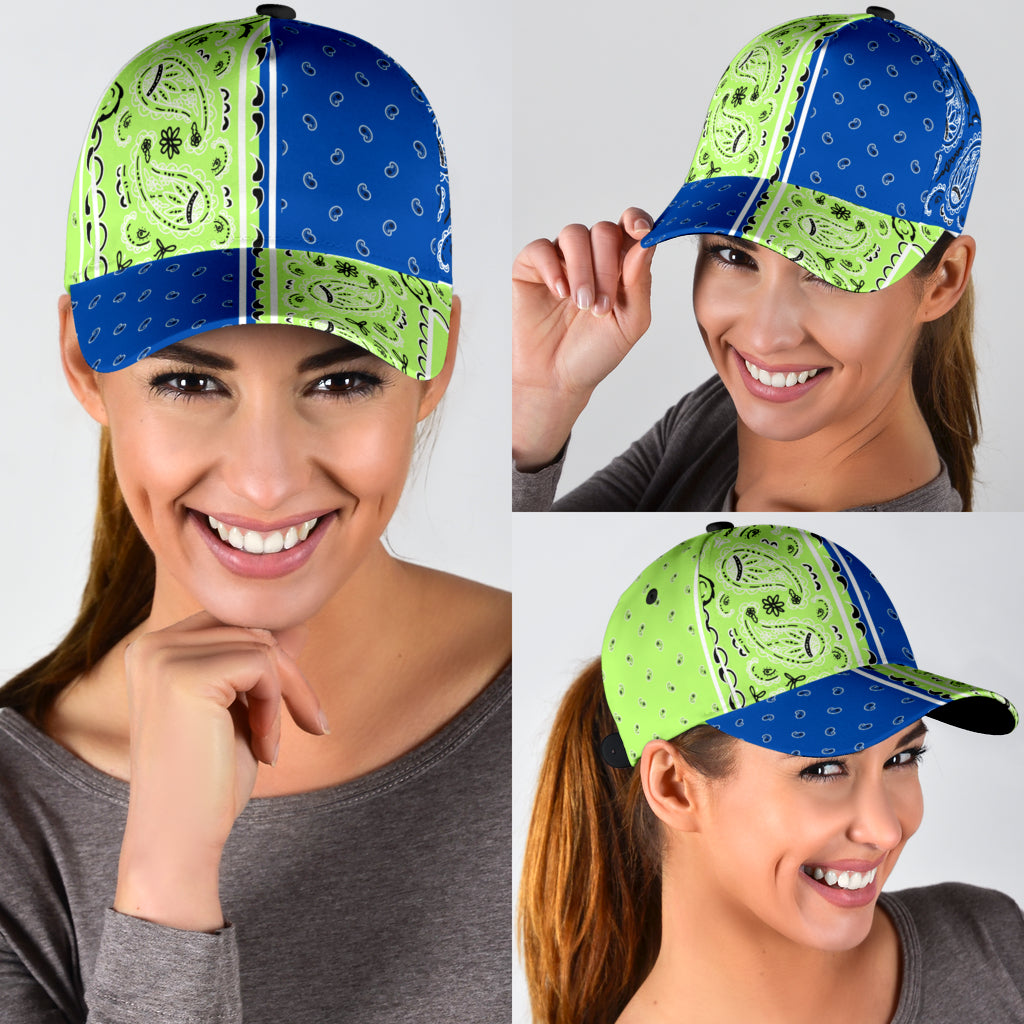 Classic Cap - Bandana Style Lime Cobalt Panels