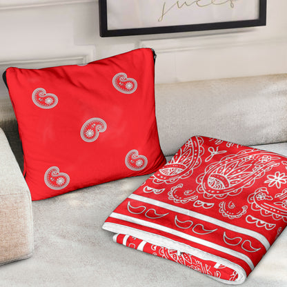 Pillow Blanket - Traditional Red and White