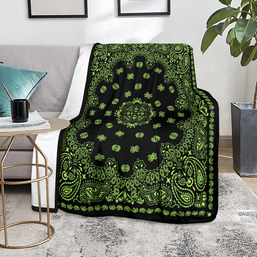 Ultra Plush 2 Lime on Black Bandana Throw Blanket