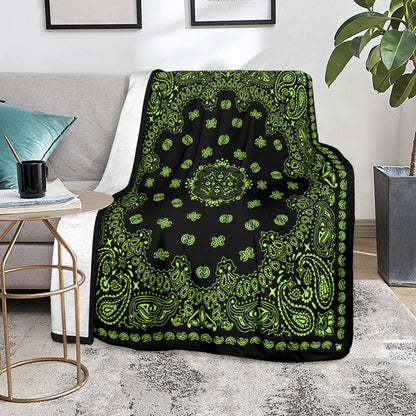 Ultra Plush 2 Lime on Black Bandana Throw Blanket