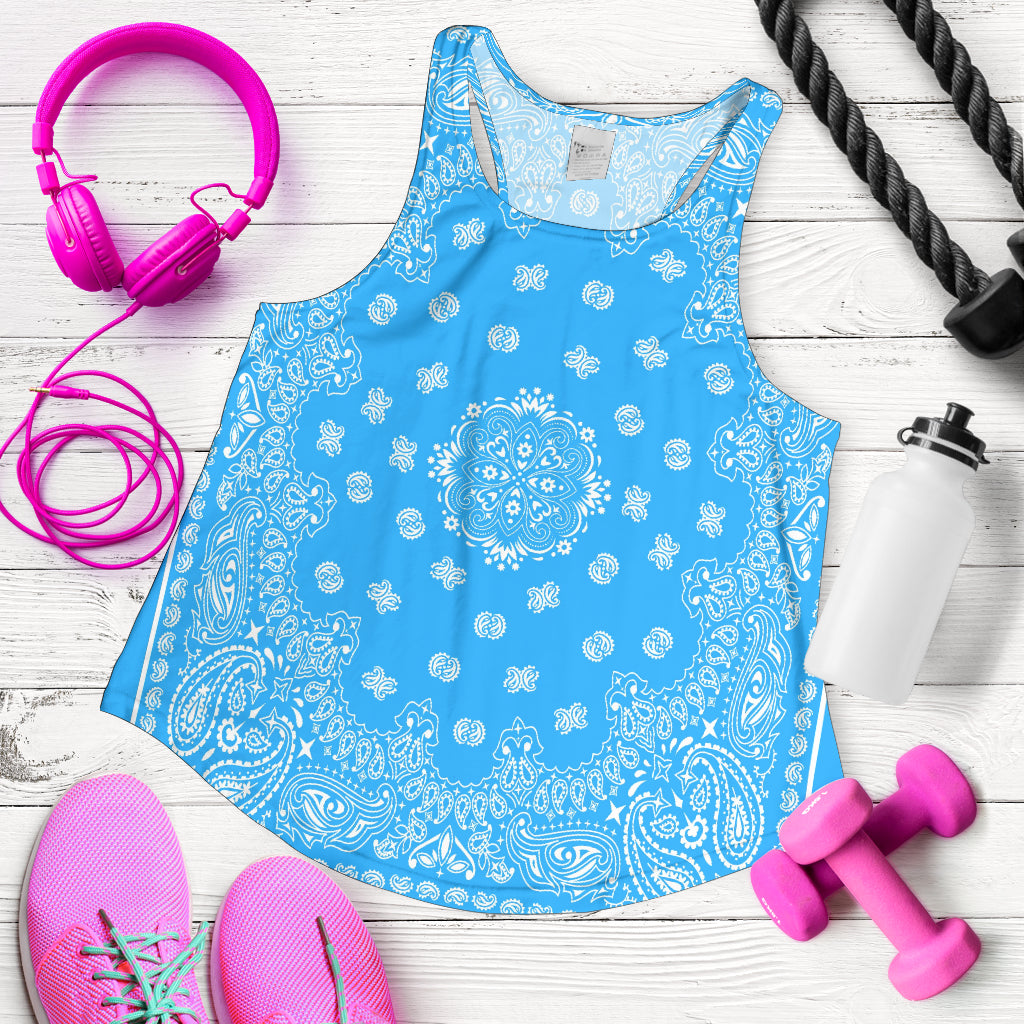 Women's Racerback Tank - White on Lt Blue