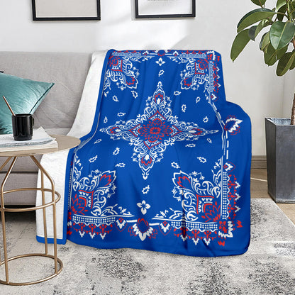 Ultra Plush 3 Red White on Blue Bandana Throw Blanket