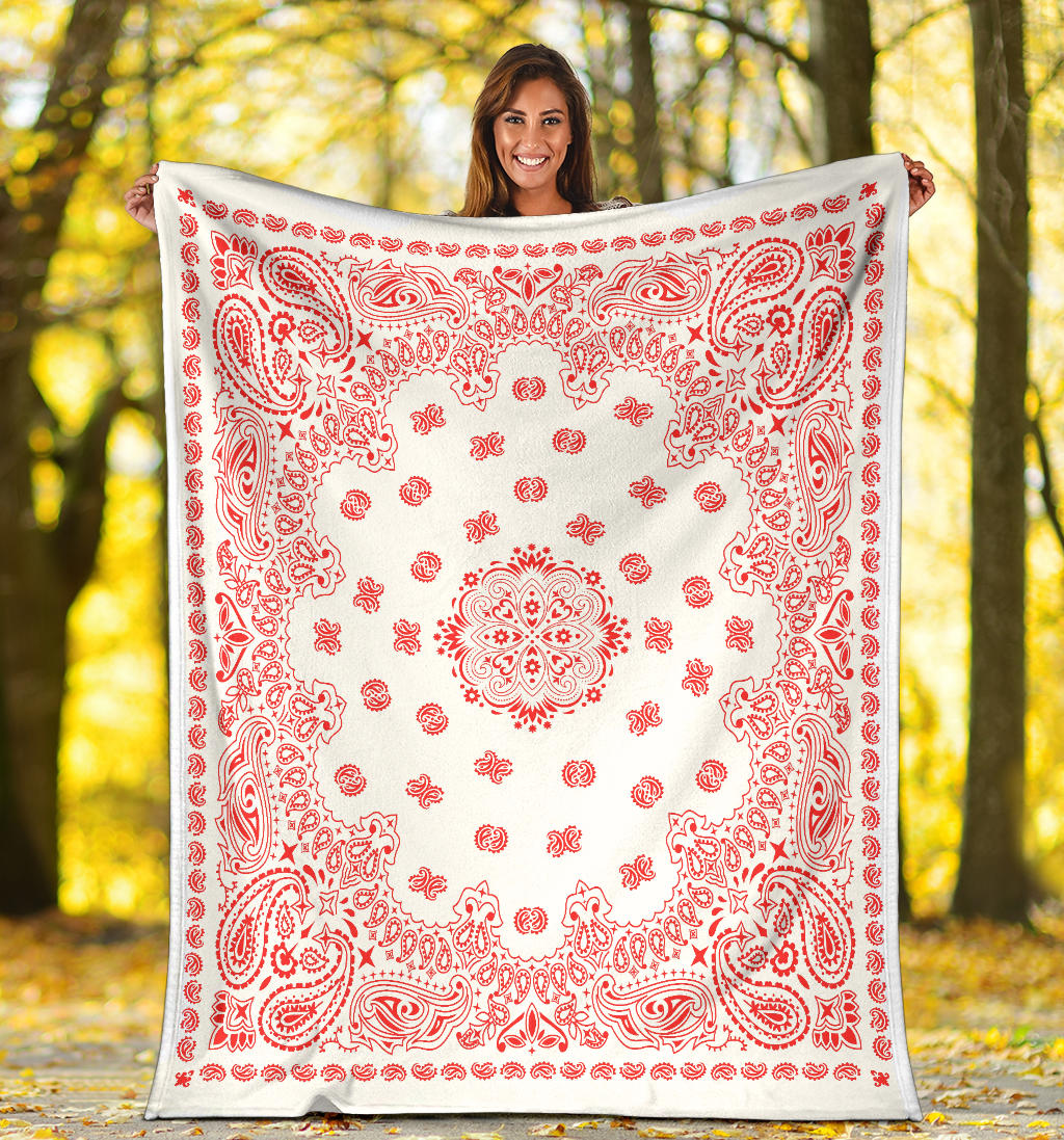 Ultra Plush 2 Red on White Bandana Throw Blanket