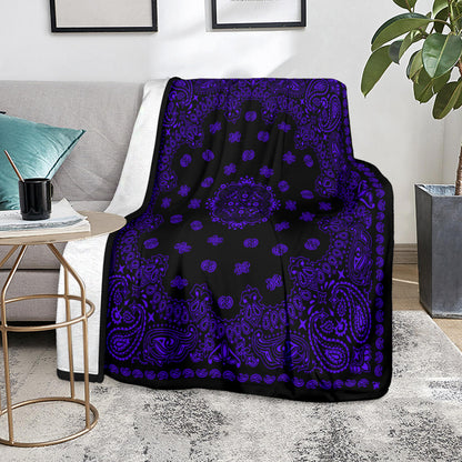 Ultra Plush 2 Violet on Black Bandana Throw Blanket