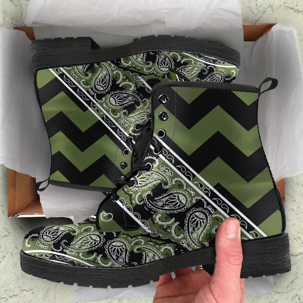 Flying V Zig Zag Leather Bandana Boot - Army Green