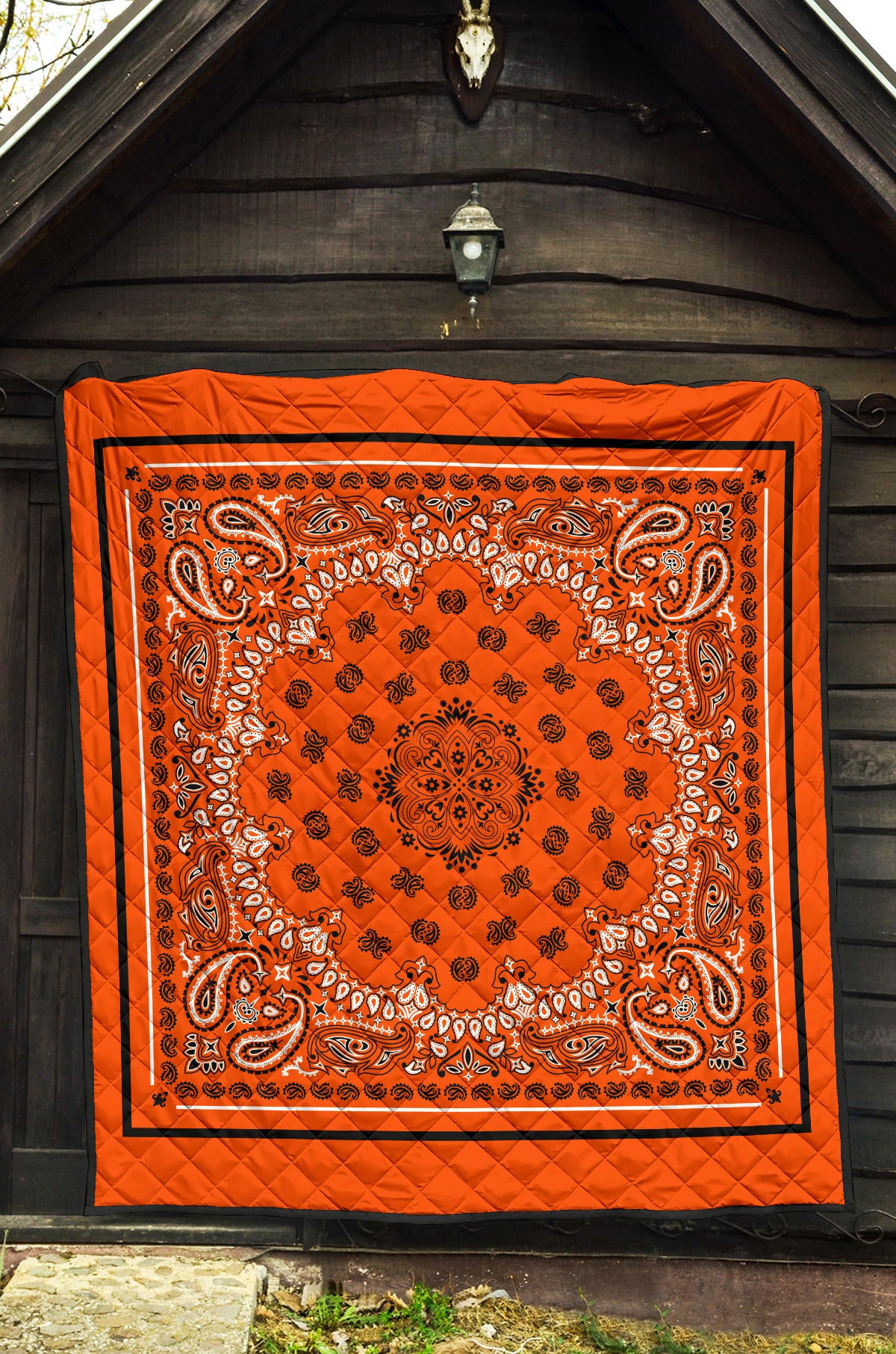 Quilt 2 Black White on Orange Black Sq