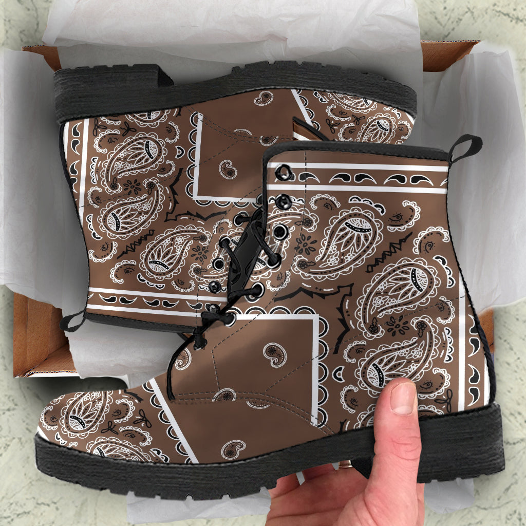 Men's Leather Bandana Boot - Coffee