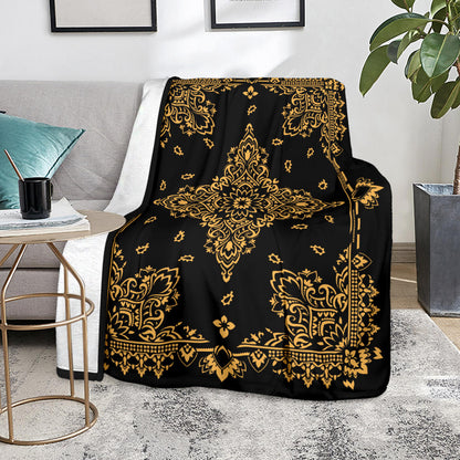 Ultra Plush 3 Peach on Black Bandana Throw Blanket