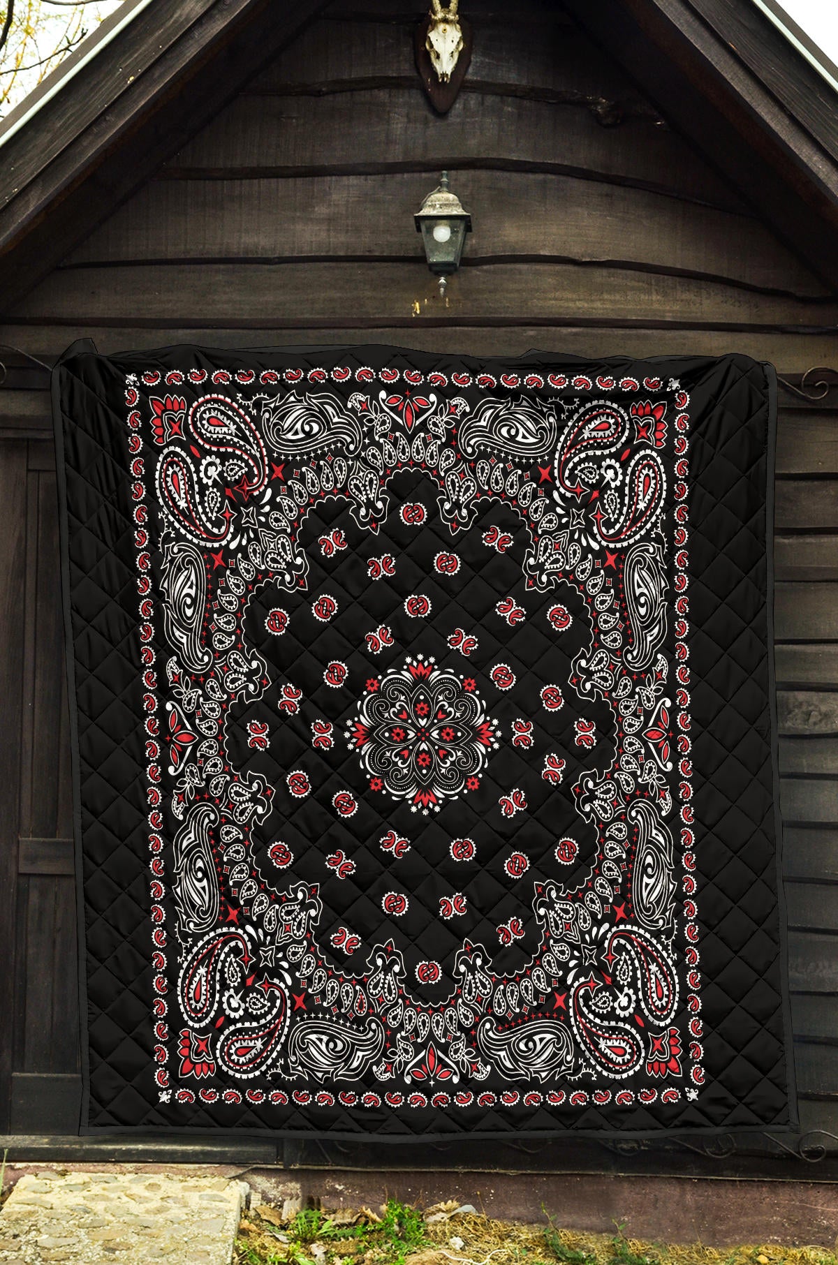Quilt 2 Red White on Black Bandana Style