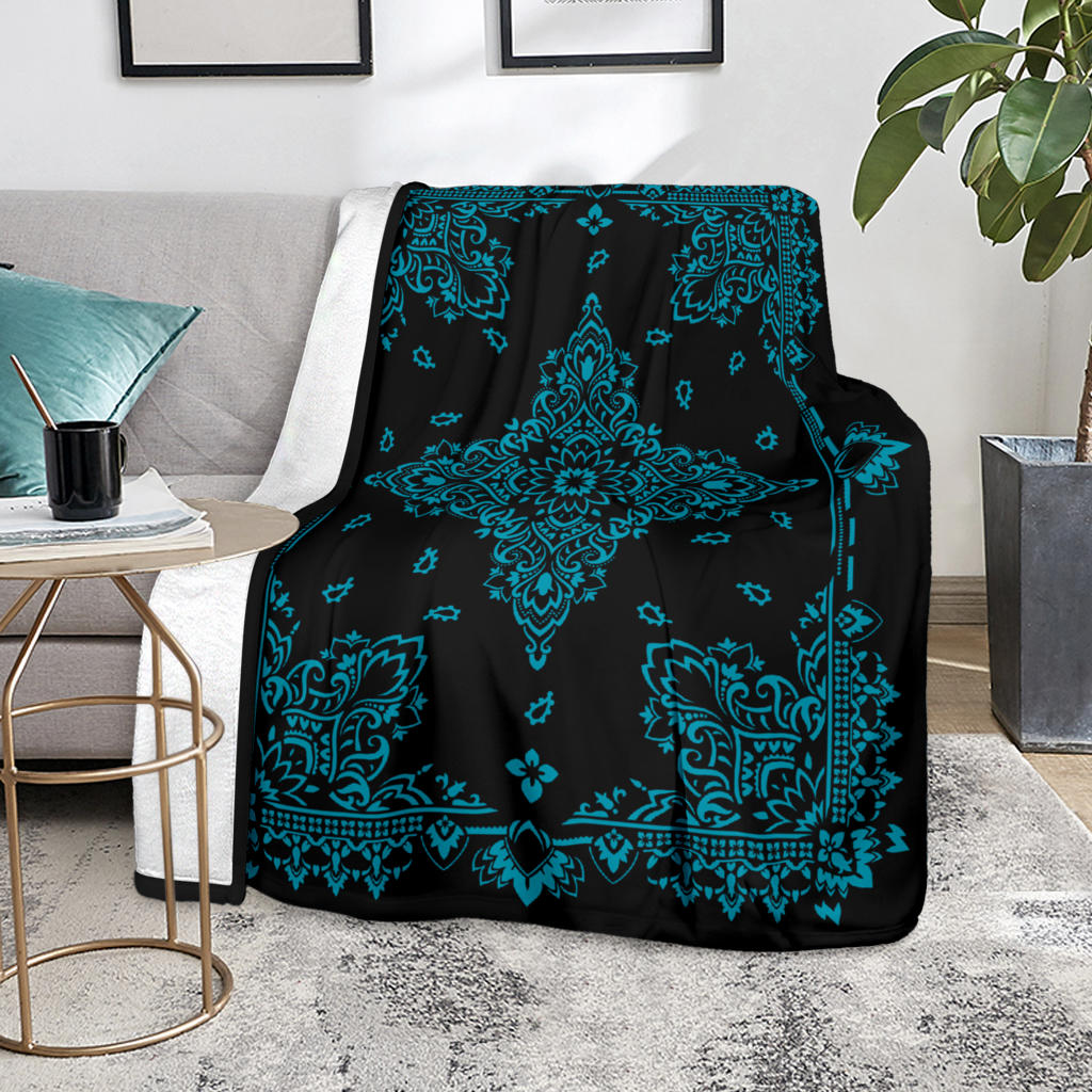 Ultra Plush 3 Teal on Black Bandana Throw Blanket