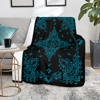 Ultra Plush 3 Teal on Black Bandana Throw Blanket