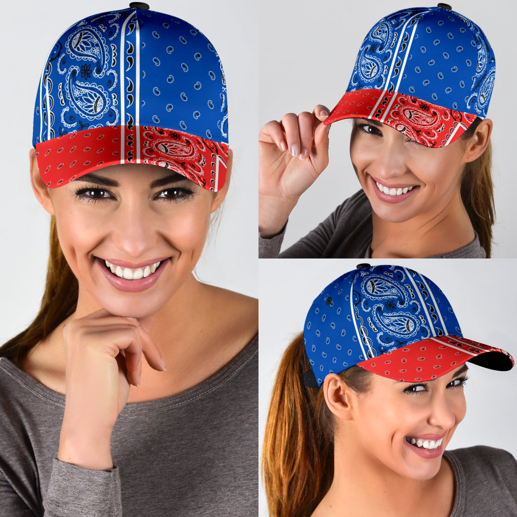 Classic Cap - Cobalt Bandana Style w Red Bill