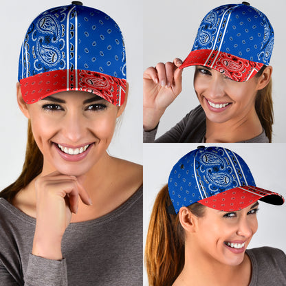 Classic Cap - Cobalt Bandana Style w Red Bill