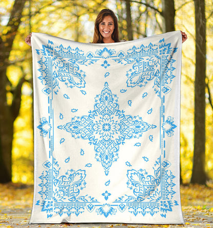 Ultra Plush 3 Lt Blue on White Bandana Throw Blanket
